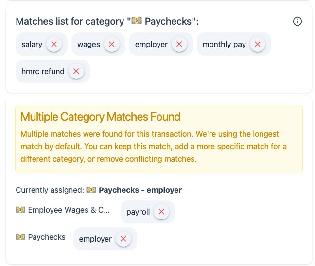 Edit categories and matches easily per each row
